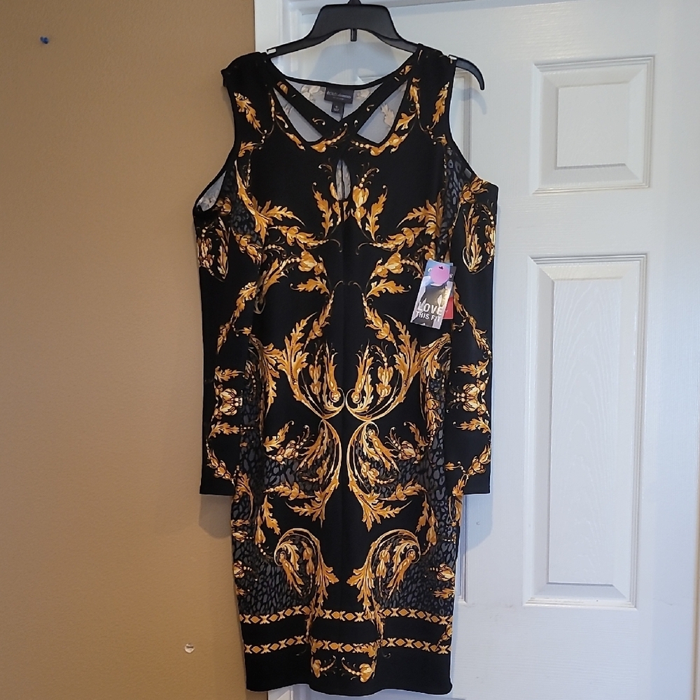 BOLD elements Black and Gold Cold Shoulder Bodycon Dress
